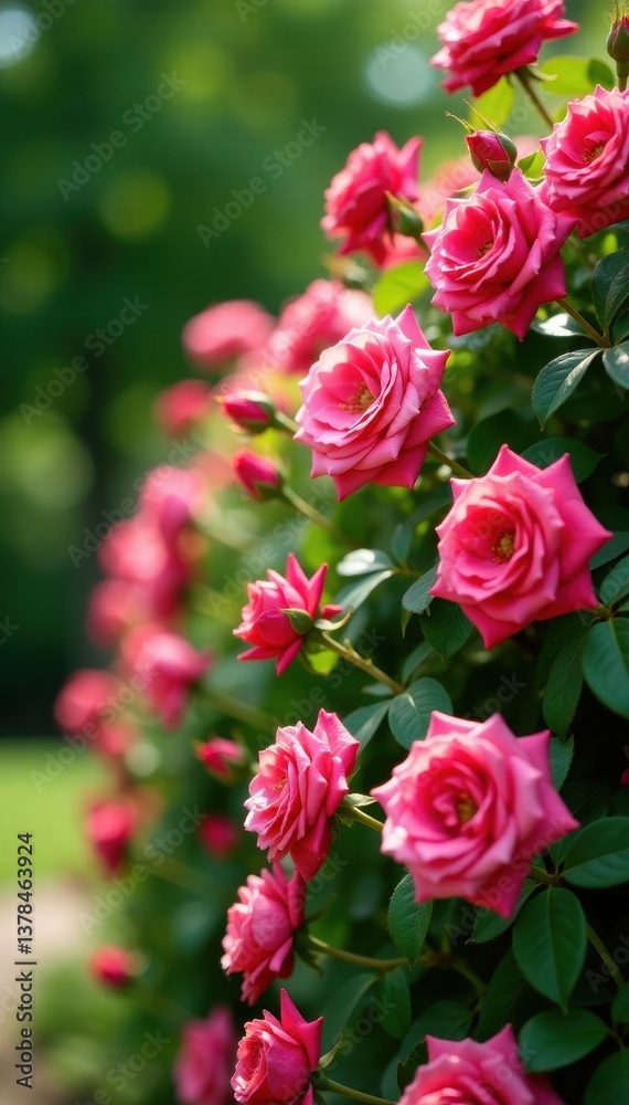 Lush rose bushes overflowing with blooms in a sunny park , outdoor, thorns Lush rose bushes overflowing with blooms in a sunny park , outdoor, thorns