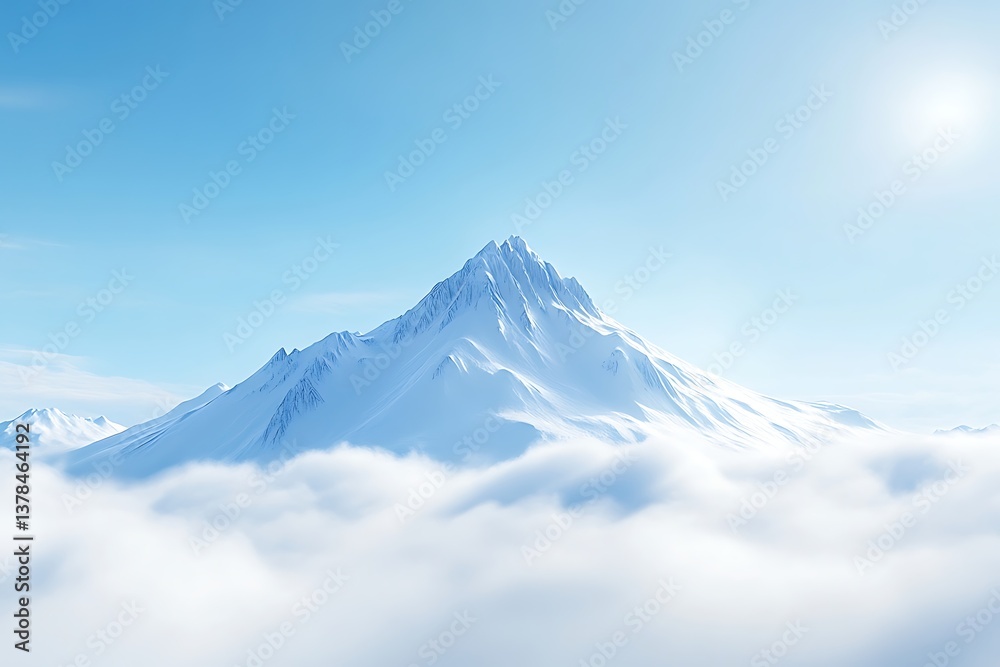 Majestic snow-covered mountain peak rising above the clouds on a sunny day landscape Majestic snow-covered mountain peak rising above the clouds on a sunny day landscape