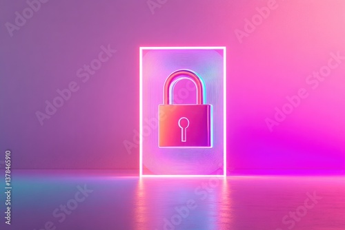 Illuminated padlock symbol within glowing frame against vibrant