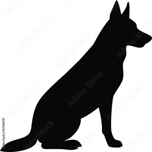 Seated German Shepherd Silhouette with Alert Posture and Transparent Background