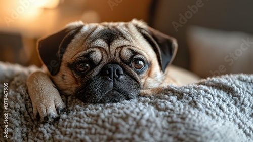 Cozy Pug Resting on a Soft Armchair in a Serene Living Room