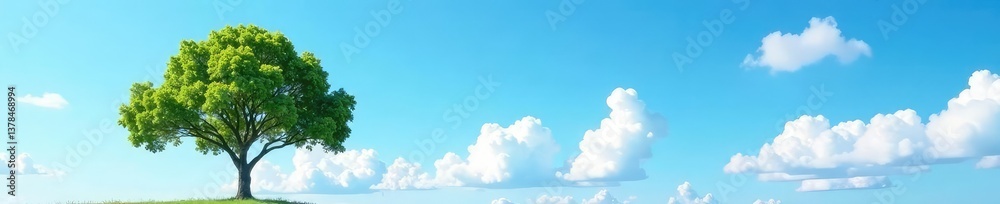 Tree against clear blue sky with fluffy white clouds, solitary, clouds, sky Tree against clear blue sky with fluffy white clouds, solitary, clouds, sky