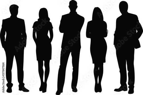 Silhouette of Diverse Business Team Standing Isolated on White Background