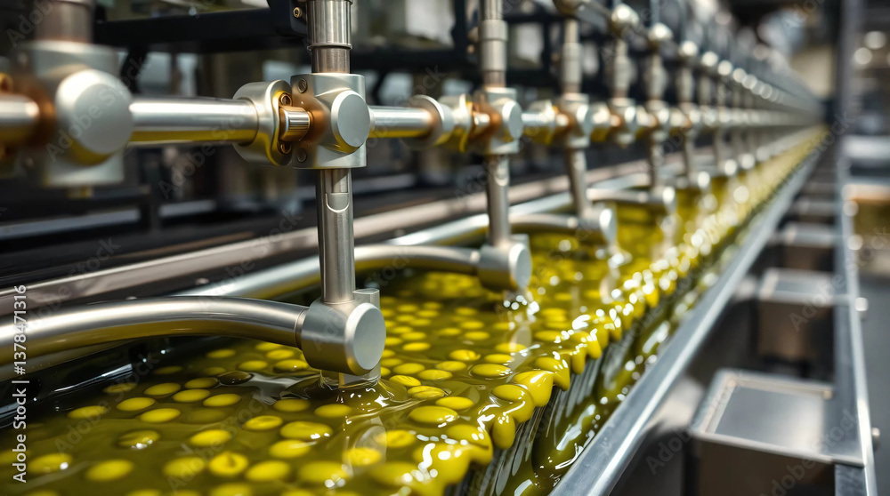 Fototapeta premium Olive production and food automation in olive oil factory.