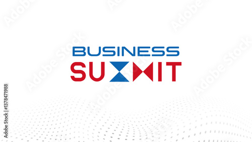 This business summit logo features bold, modern typography in red and blue. The word "SUMMIT" creatively replaces the letter "M" with two geometric triangles, adding a dynamic and professional touch. 