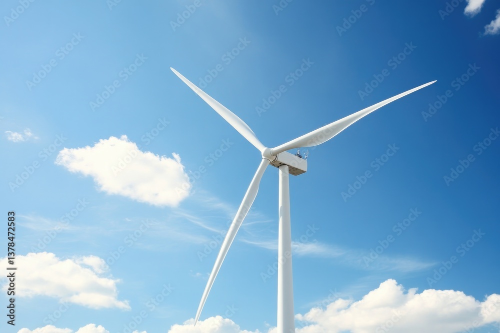 Tall wind turbine against clear blue sky, showcasing renewable e Tall wind turbine against clear blue sky, showcasing renewable e