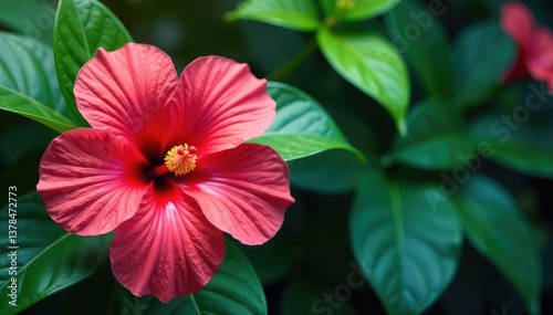 Bold tropical hibiscus & palm leaves, vibrant hues , summer, art