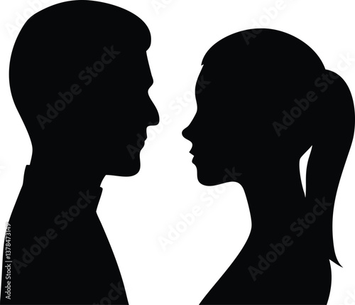 Silhouettes of Man and Woman Facing Each Other with Transparent Background