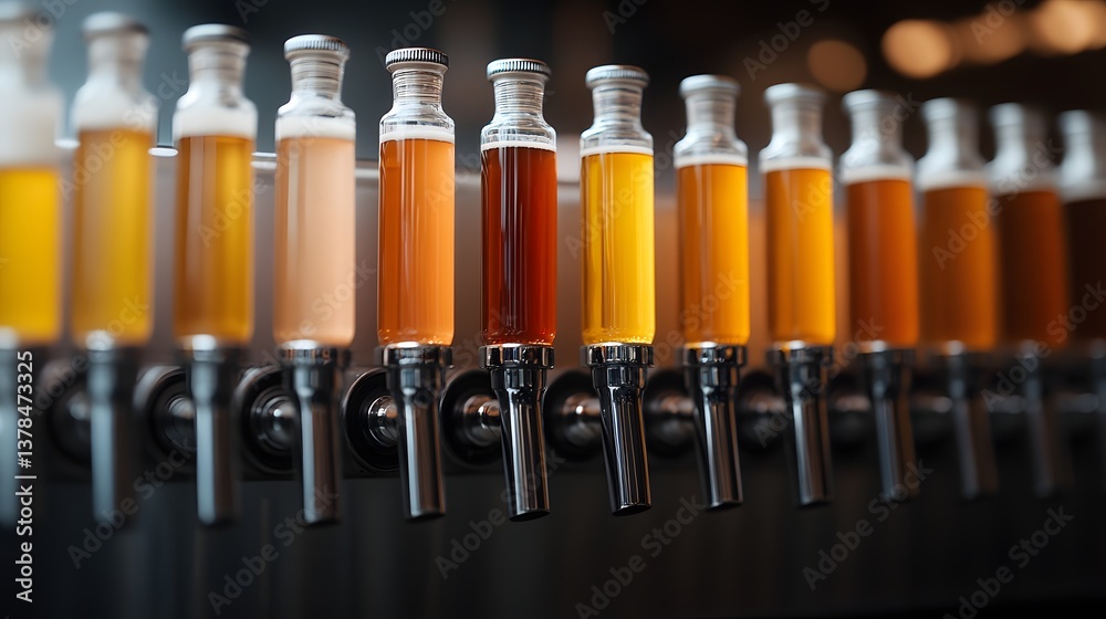 Craft Beer Tap Handles Row of colorful beer taps in a brewery Variety of ales and lagers on tap Craft Beer Tap Handles Row of colorful beer taps in a brewery Variety of ales and lagers on tap