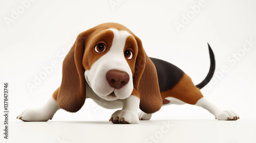 AI generated images of cartoon animals basset hound dog,Basset Hound isolated on white background