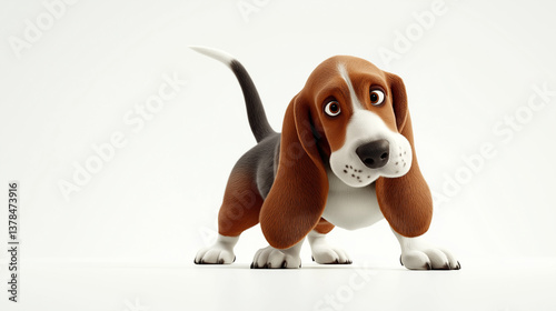 AI generated images of cartoon animals basset hound dog,Basset Hound isolated on white background