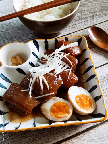 Japanese-style stewed pork belly with boiled eggs