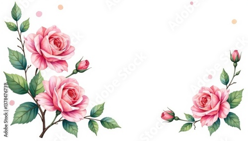 Delicate watercolor roses, leaves, and buds on a white background , wallpaper, buds