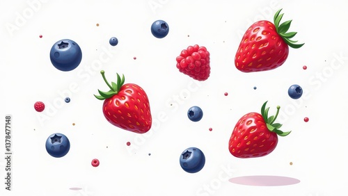 Fresh Berries Floating Against White Background