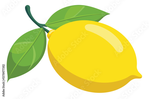 Yellow Lemon Fruit with Green Leaves on a White Background Design