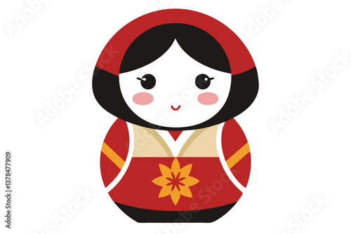 Adorable Matryoshka Doll with Red Hooded Dress on Transparent Background