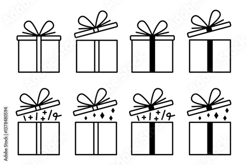 Gift Box Icon Set. Gift Box Vector Icon in line style design. Gift Box Symbol. Vector illustration.