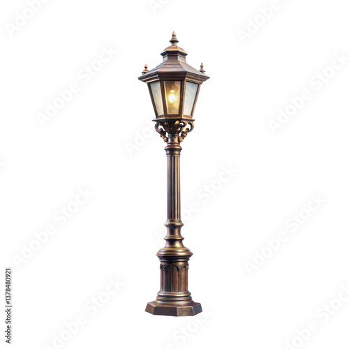 Vintage street lamp isolated on transparent background.