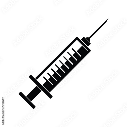 Medical syringe injection vector icon is isolated on a white background.