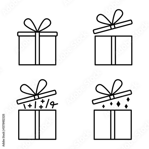 Gift Box Icon Set. Gift Box Vector Icon in line style design. Gift Box Symbol. Vector illustration.