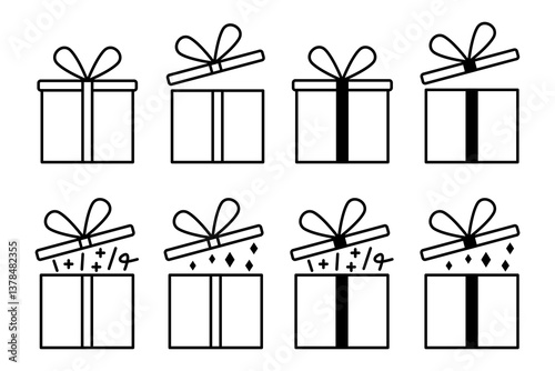 Gift Box Icon Set. Gift Box Vector Icon in line style design. Gift Box Symbol. Vector illustration.