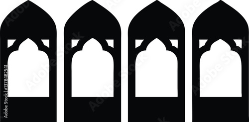 Black Silhouette of Four Ornate Gothic Archways with Transparent Background