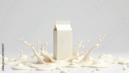 Splashing Milk Around an Unopened White Milk Carton on White Background