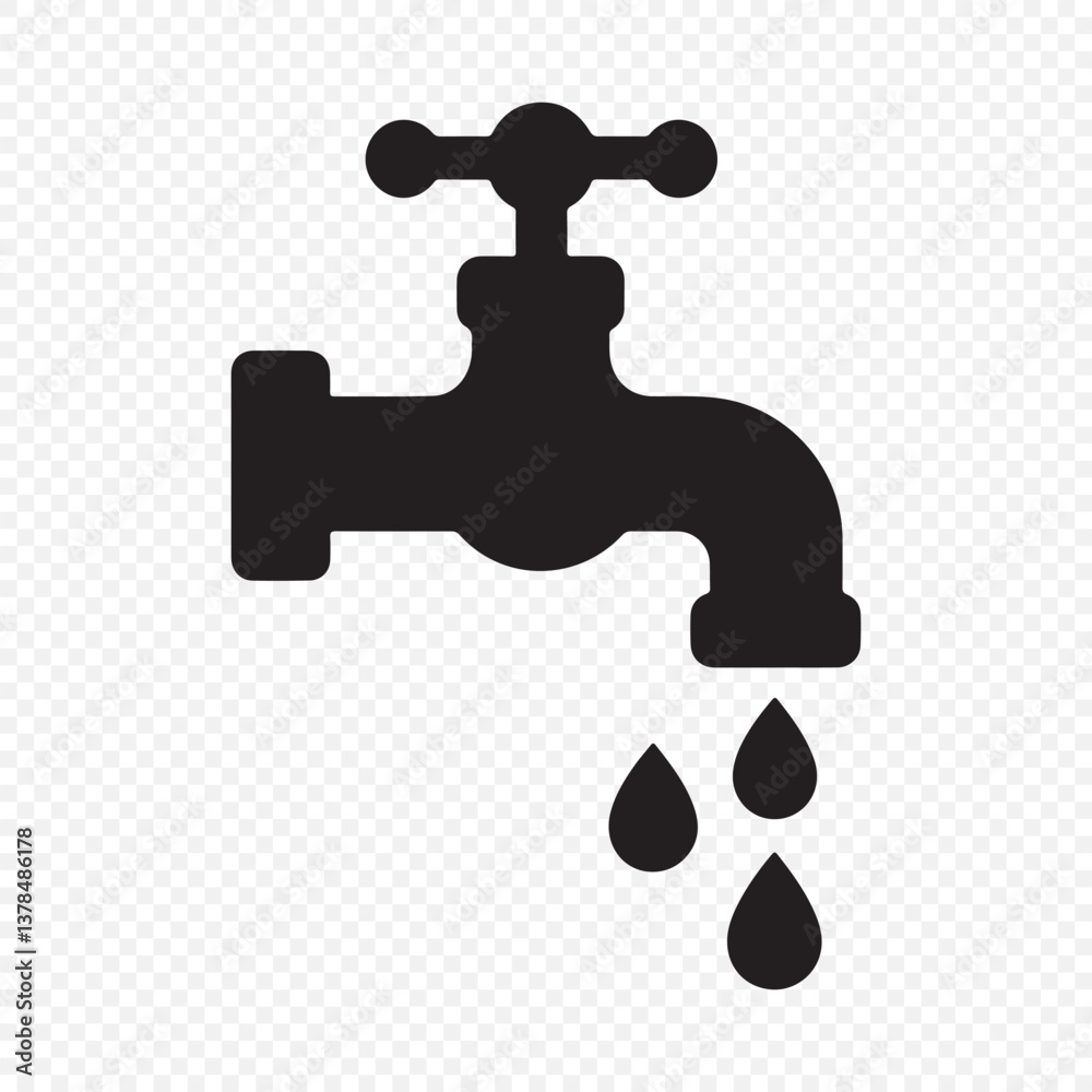 Water flows from faucet symbol. Water tap black icon. Faucet water vector icon. Vector illustration eps 10