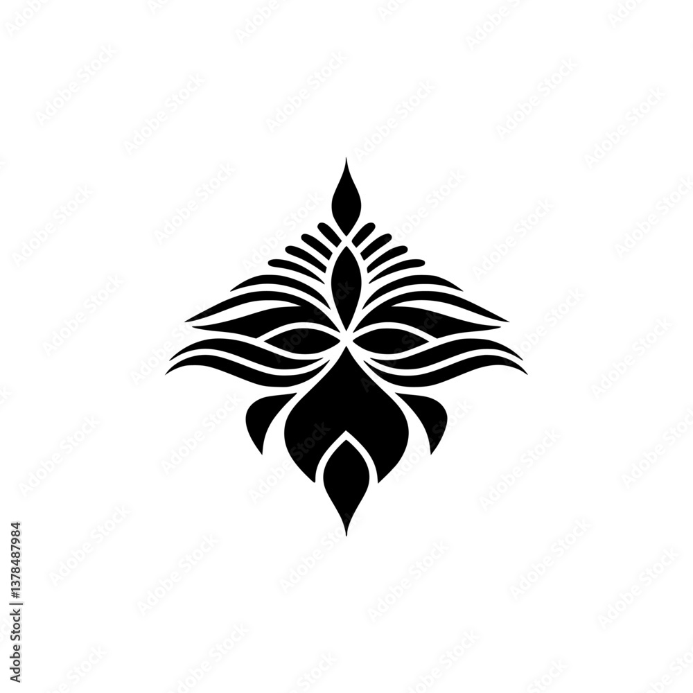 Fototapeta premium Black Floral Emblem on White: Elegant Decorative Element