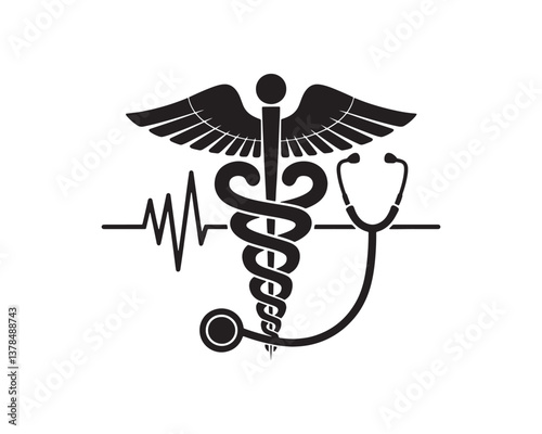Medical Caduceus and Heart Rate Silhouette Design