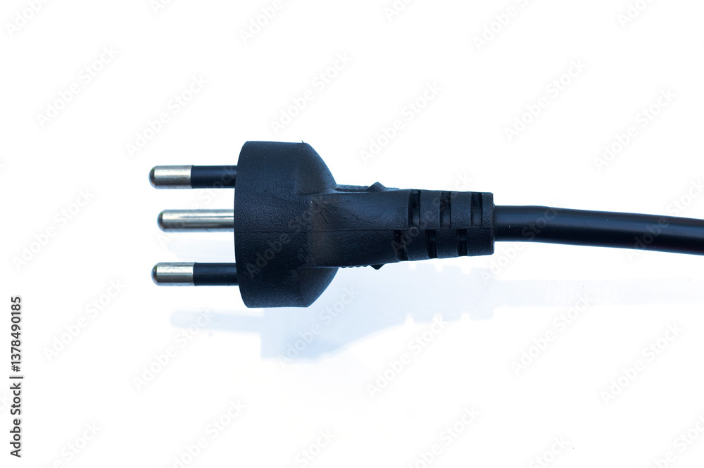 Black electrical connector plug with cord on a white background. Black electrical connector plug with cord on a white background.