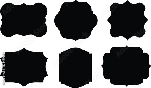 Ornate Black Frames Set, Silhouette Design, Transparent Background, Label Decoration