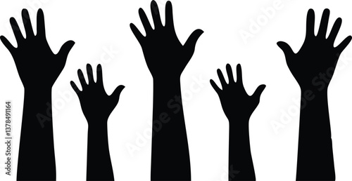 Raised Hands Silhouette Illustration, Upward Reach with Transparent Background Design