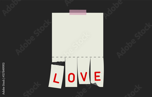Empty blank sheet paper advertising. Search love. Tear-off ads.  Street signs with adhensive tape. Tear off stripes. Street advertisement