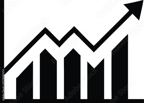 Simple Rising Bar Chart with Arrow in Black, on White