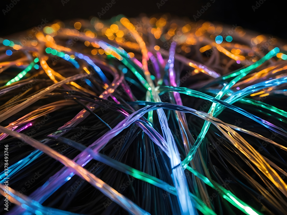 Abstract Fiber Optics: A mesmerizing display of colorful fiber optic cables, creating a luminous network against a dark backdrop. Abstract Fiber Optics: A mesmerizing display of colorful fiber optic cables, creating a luminous network against a dark backdrop.