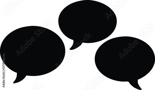 Three Circular Speech Bubbles Silhouettes on Transparent Background Design Element