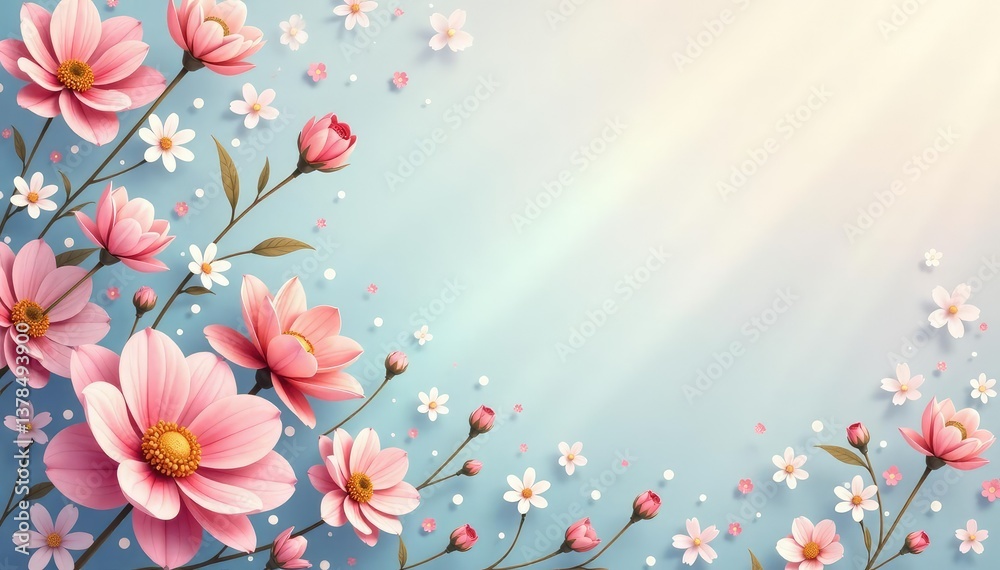 Naklejka premium Subtle repeating floral motif, soft pastel hues , texture, textile