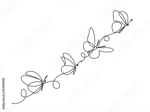 Wallpaper Mural One line flying butterflies design silhouette. Hand drawn minimalism style vector illustration. Editable stroke. Torontodigital.ca