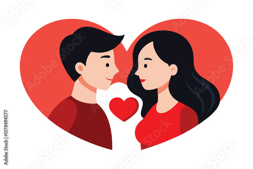 Flat of Young Couple, Face to Face, in Red Heart Silhouette