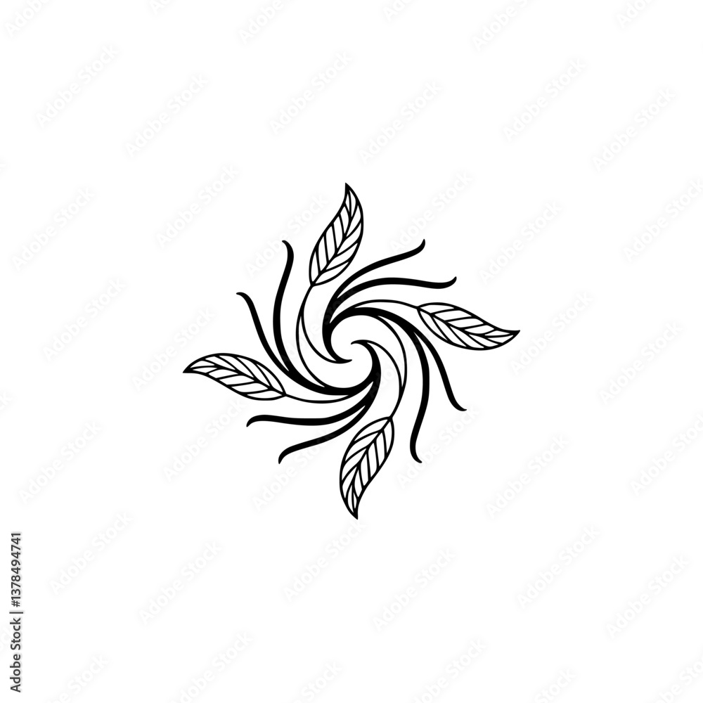 custom made wallpaper toronto digitalElegant Black & White Leaf Swirl Design - Minimalist Botanical Logo or Pattern