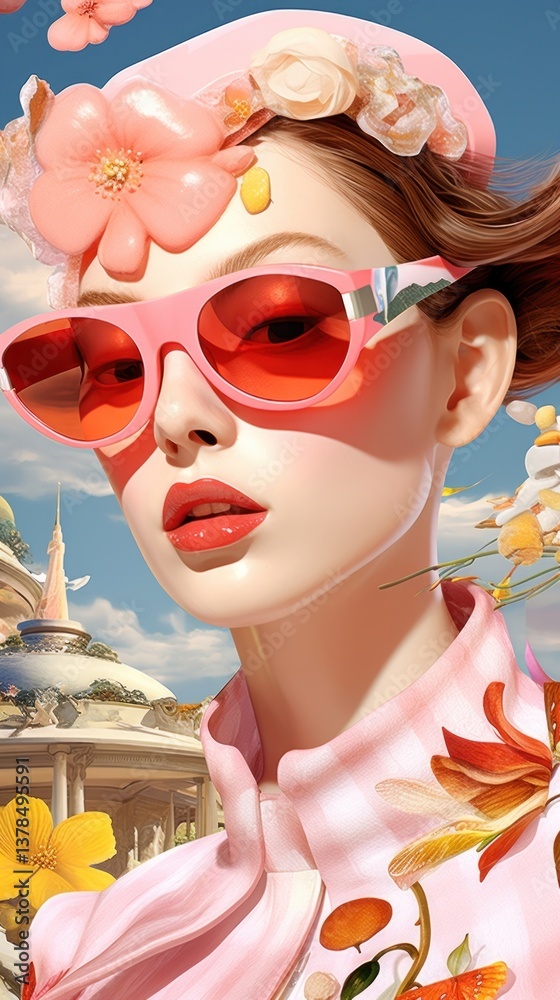 A sunglasses portrait cartoon flower.
