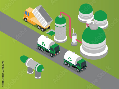 Waste to Energy Biogas Plant -3D Isometric Illustration