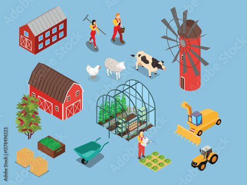 3D Isometric Farm Elements and Activities