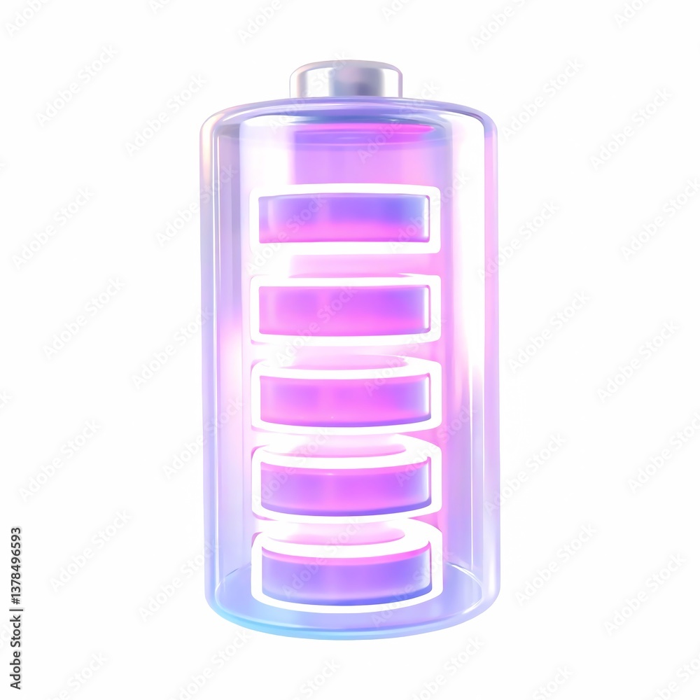 3D holographic battery icon with transparent casing and glowing charge levels. Central white lightning bolt symbol indicating electrical power. Futuristic energy storage concept. 3D illustration. 3D holographic battery icon with transparent casing and glowing charge levels. Central white lightning bolt symbol indicating electrical power. Futuristic energy storage concept. 3D illustration.