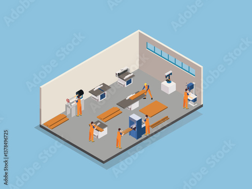 3D Isometric Woodworking Factory Workshop