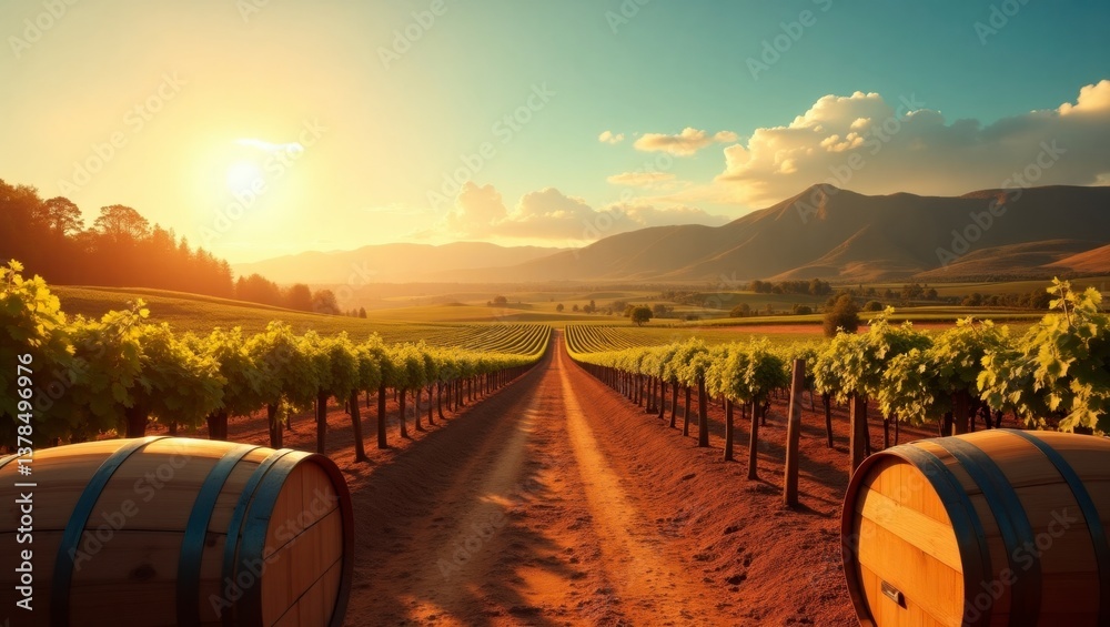 A vibrant vineyard scene full of lush green grapevines in a beautiful outdoor setting surrounded by nature's beauty A vibrant vineyard scene full of lush green grapevines in a beautiful outdoor setting surrounded by nature's beauty
