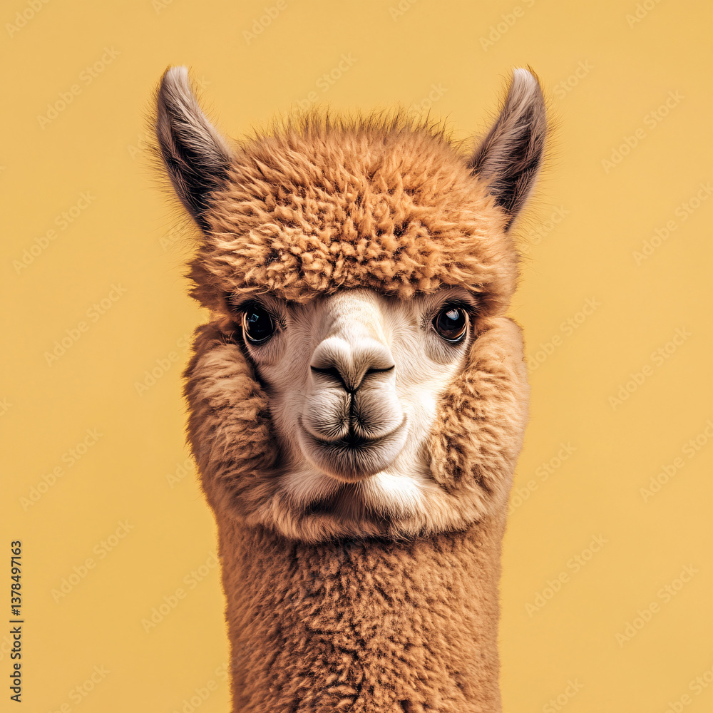 Fototapeta premium Fluffy alpaca close-up with expressive eyes