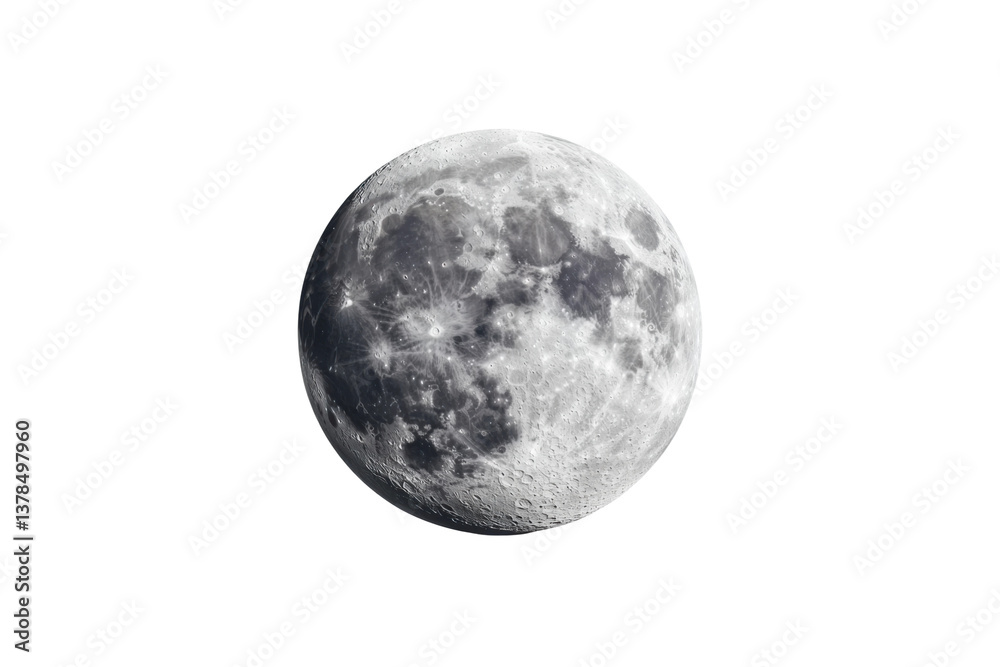 Detailed full moon against black sky showing lunar surface features, cut out Detailed full moon against black sky showing lunar surface features, cut out