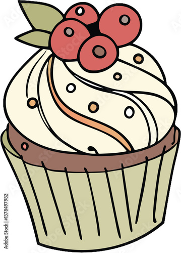 cartoon illustration of chocolate desserts including muffins cupcakes